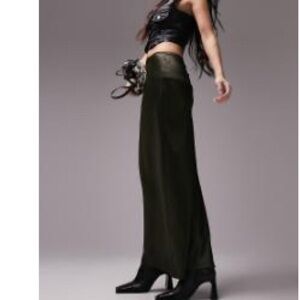 Topshop Olive satin Maxi Skirt
